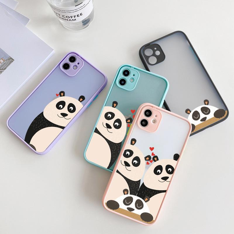 Creative Panda Family Cute Animal Phone Case for iPhone 15 12 13 11 14 Pro Max 7 8 Plus SE 2020 X XR XS Shockproof Couple Cover