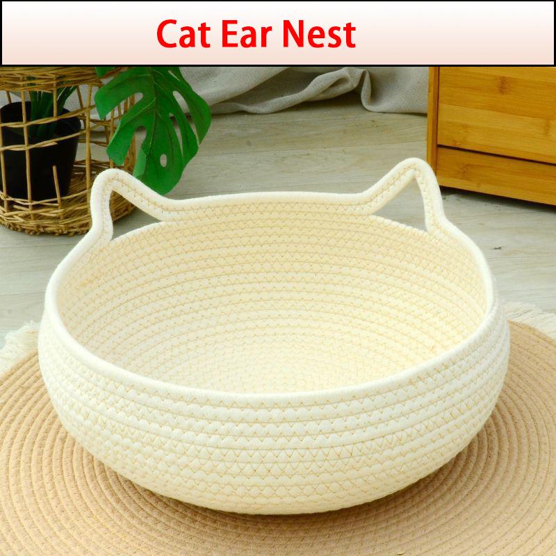 Patul pentru pisici Four Seasons țesut tapițerie detașabilă Casă de dormit Pardoseală din ratan lavabil pentru pisici Accesorii pentru animale de companie