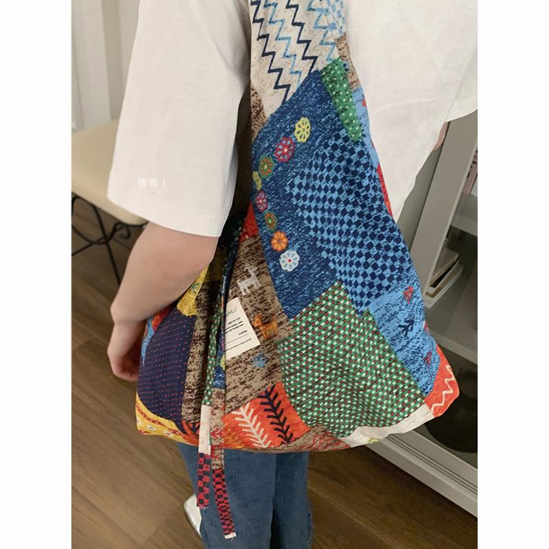 Casual canvas bag Korean lazy style underarm bag 2025 new bohemian style large-capacity shoulder bag