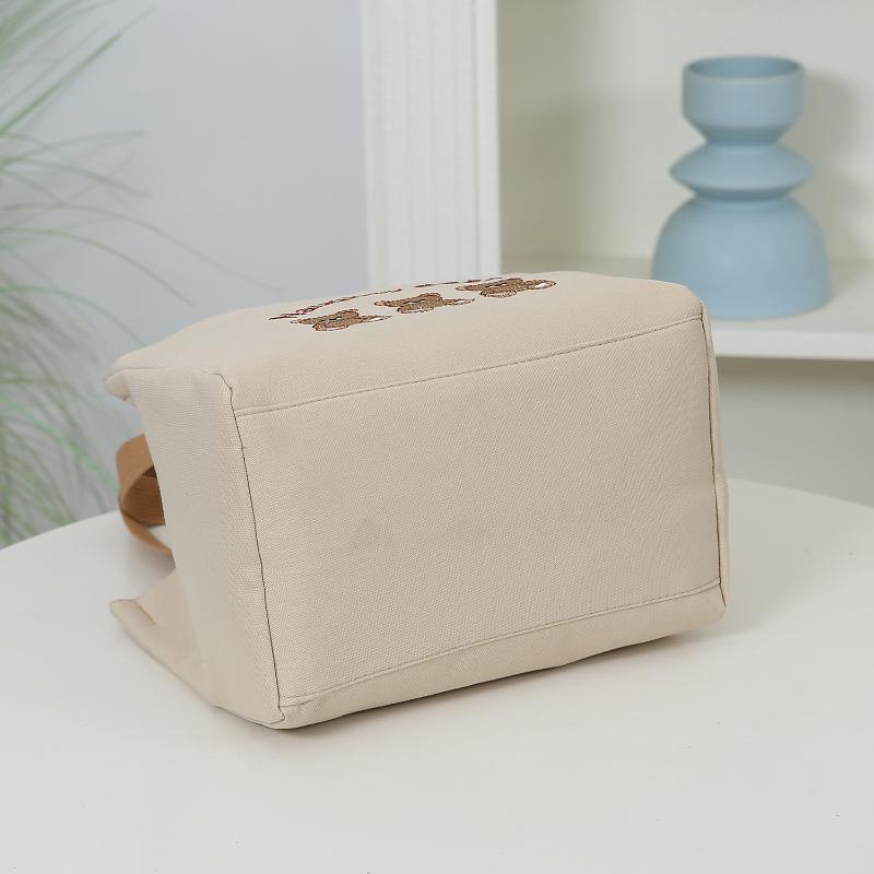 Cute Small Bear Printed Canvas Versatile Handbag Commuter Office Worker Lunch Bento Tote Bag