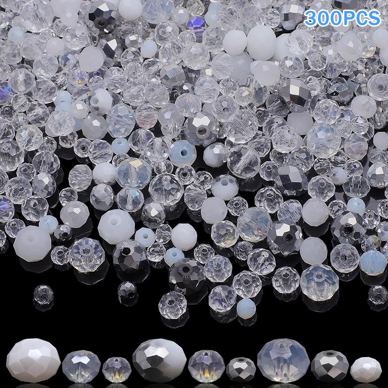 300Pcs Mixed Sizes Crystal Rondelle Light Ab Gems Loose Beads Clear Crystal Glass Crafts Shiny Jewelry Diy Necklace Kit
