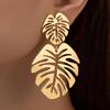 Trendy Metal Leaf Dangle Earrings for Women Small Big Double Layer Hollow Out Leaves Drop Earrings Party Retro Bohemian Zircon