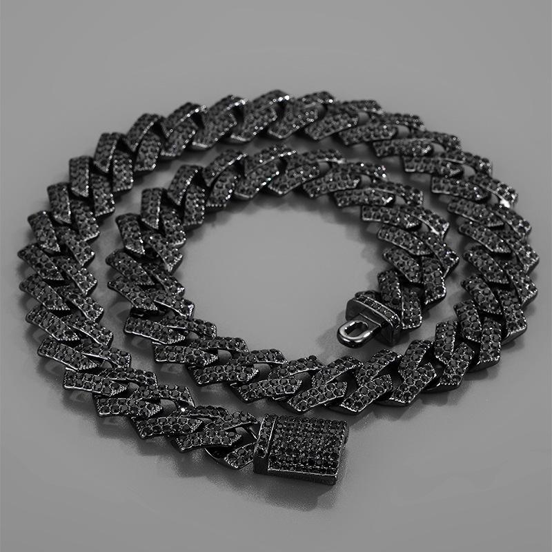 14 MM European and American Hip Hop Full Diamond Rhombus Cuban Chain Men's Necklace