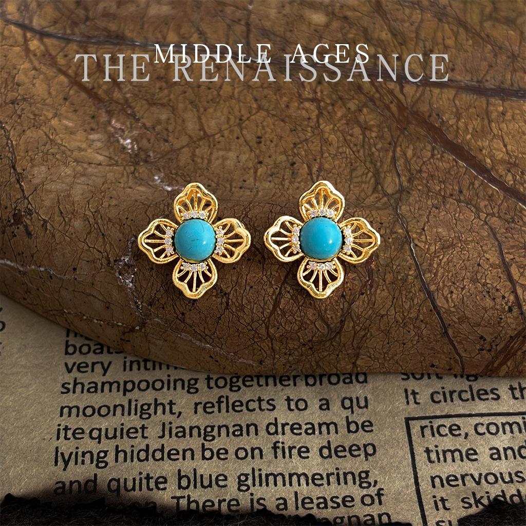 Synthetic Turquoise Earrings Collection Literary Retro Ethnic Style Earrings Women