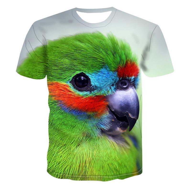 Beautiful Parrot Print Summer Short Sleeve Shirt Men's Children's T-shirt Fashion 3d Bird Pattern Round Neck Top Street Clothing