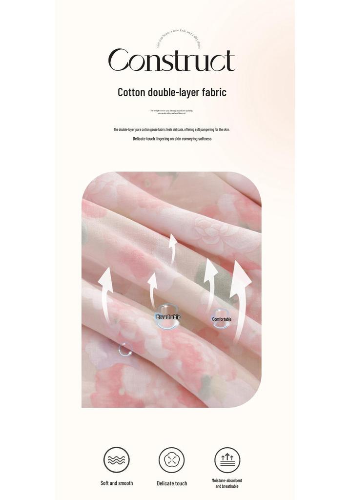 2026 Pure Cotton Double Gauze Lace Bed Skirt Summer Quilt: Cool Air Conditioning Four-Piece Set