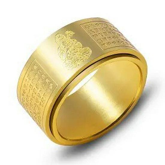 Rotating Titanium Steel Ten Thousand Words Amulet Ring: Eight Guardian Deities, Zodiac Birth Year, Heart Sutra for Men