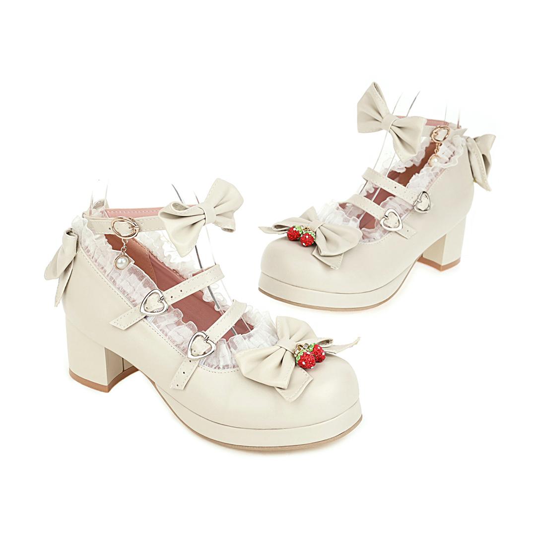 

Женские туфли на высоком каблуке в стиле Лолиты с бантом Туфли Мэри Джейн JK Косплей Платье Униформа Туфли-лодочки с ремешком на щиколотке Кружевные оборки Свадебные 38 бежевый