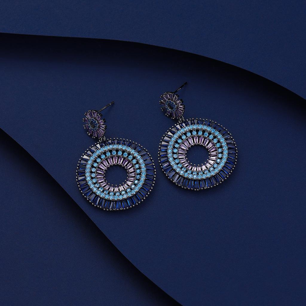 SUYU New Fashion Exaggerated Earrings Women's Retro Blue Exaggerated Gradient Pink Zircon Ring Earrings Holiday Gift