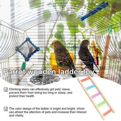 Bird Cage Ladder Wooden Bird Climbing Toys For Conures Wooden Parakeet Climbing Swing Perch Sharpening Claws Tool
