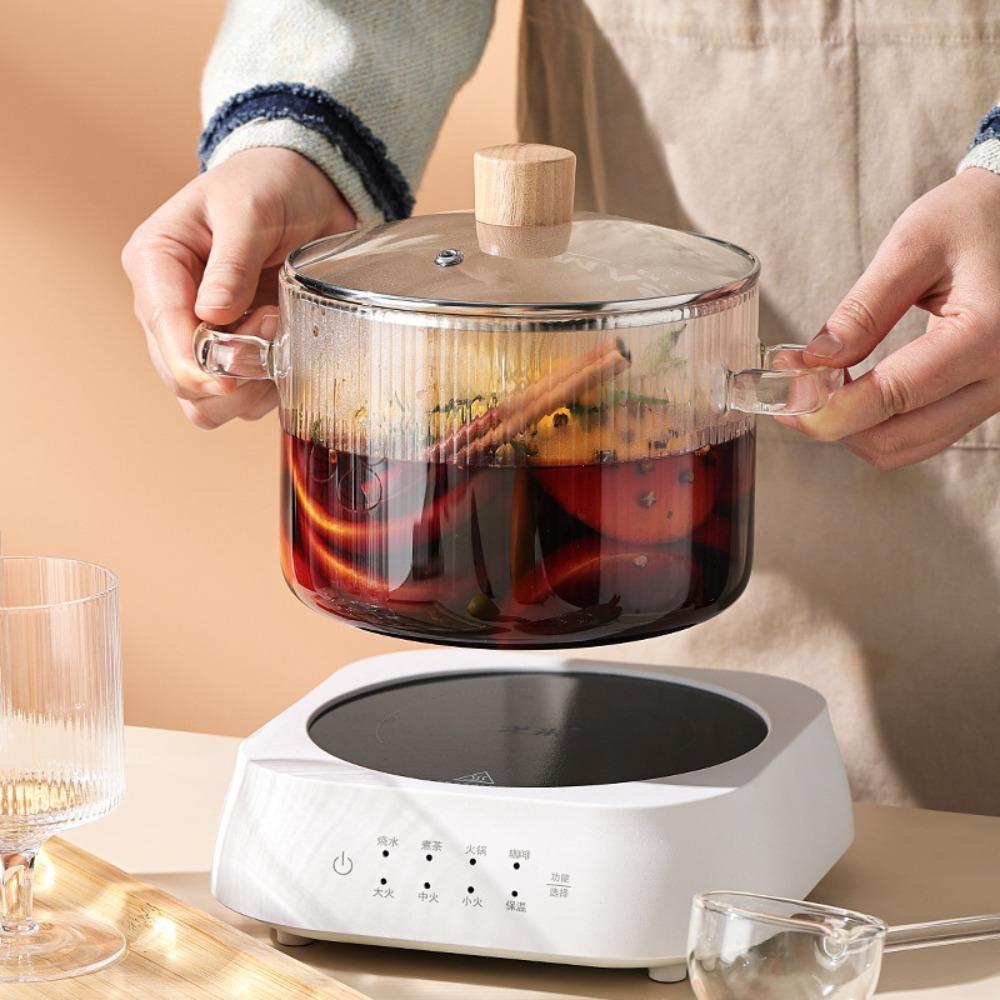 Binaural Handle Cooking Pot Heat Resistant Soup Pot High Borosilicate Glass Saucepan  Ramen