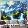 Fantasy Mountain Waterfall River Landscape Wall Tapestry Machine Washable All Season Decor Art Print Nature Design Homenontoxic