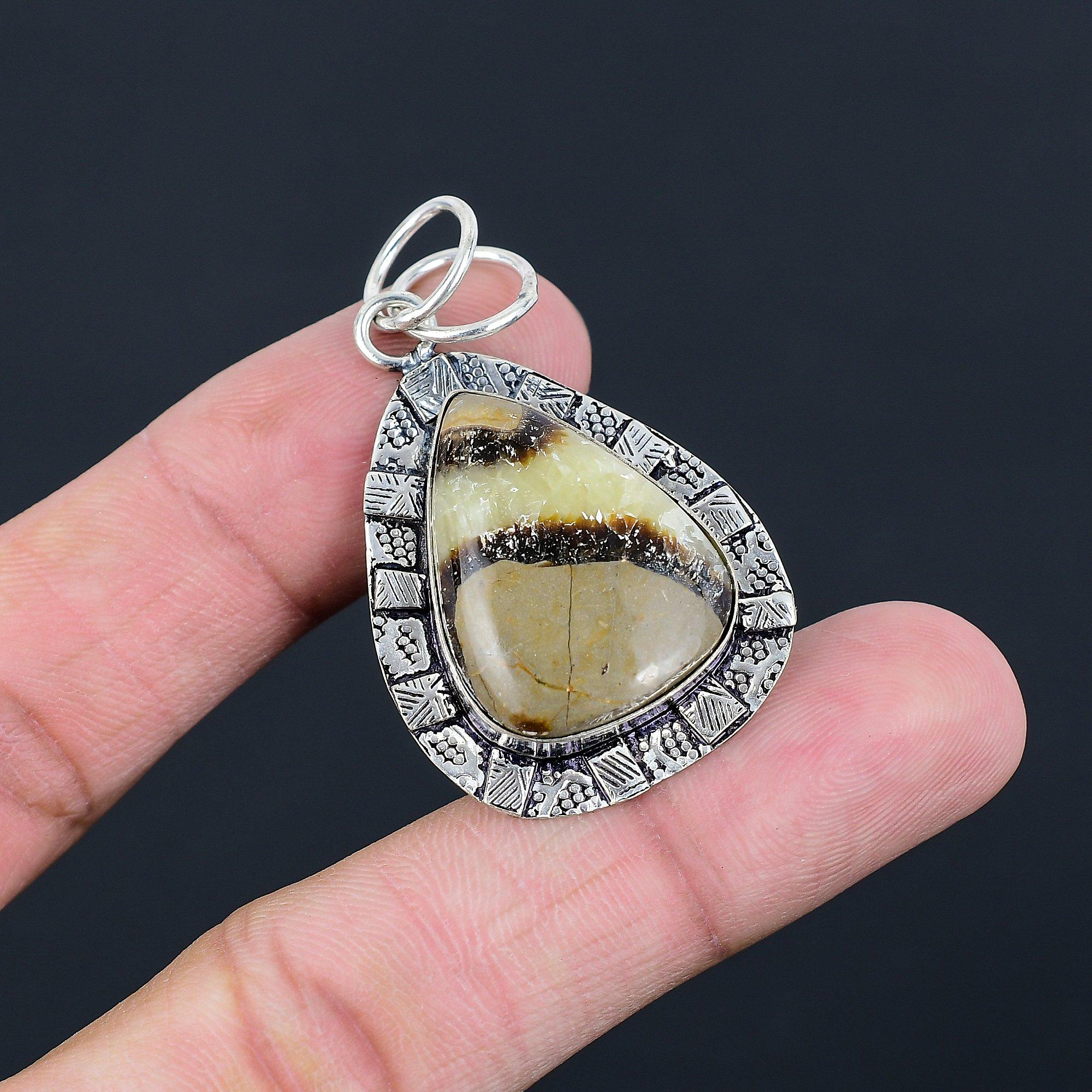 Pear Natural Septarian Birthday Artisan Wife Pendant Jewelry 925 Sterling Silver