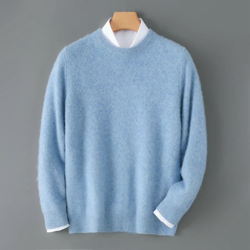 Men's Autumn/Winter Pure Wool Round Neck Thick Knit Sweater Pullover