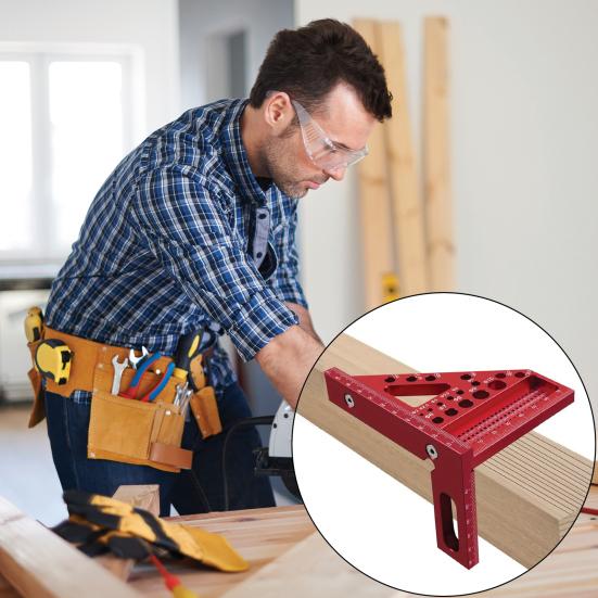 1/2Pcs 3D Aluminum Alloy Triangle Ruler with Drill Guide Holes Protractor Ruler 45/90 Multi