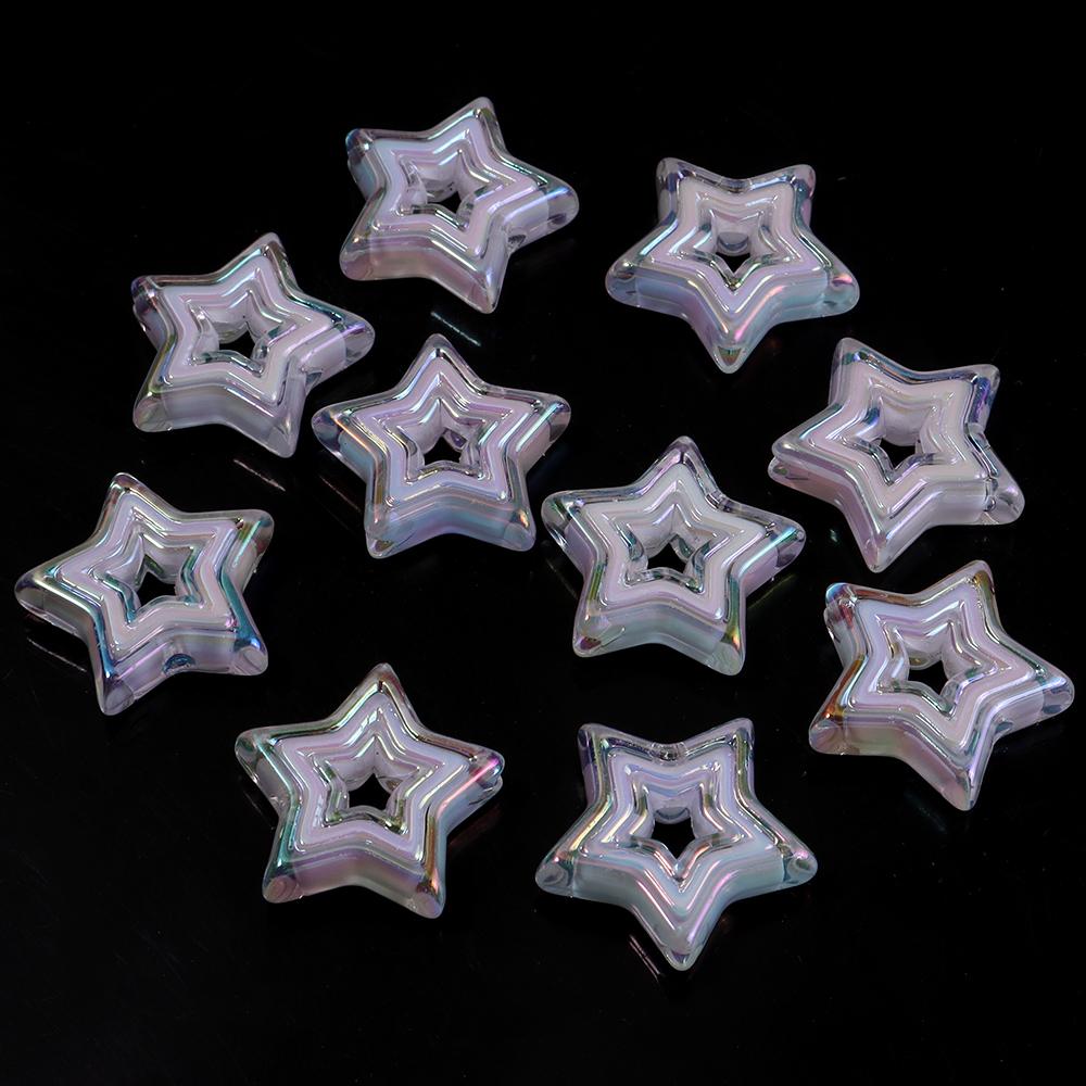 

10pcs Acrylic Star Beads Plated Color Hollow Loose Spacer Bead For Jewelry Making DIY Necklace Bracelet Phone Key Chain Supplies білий