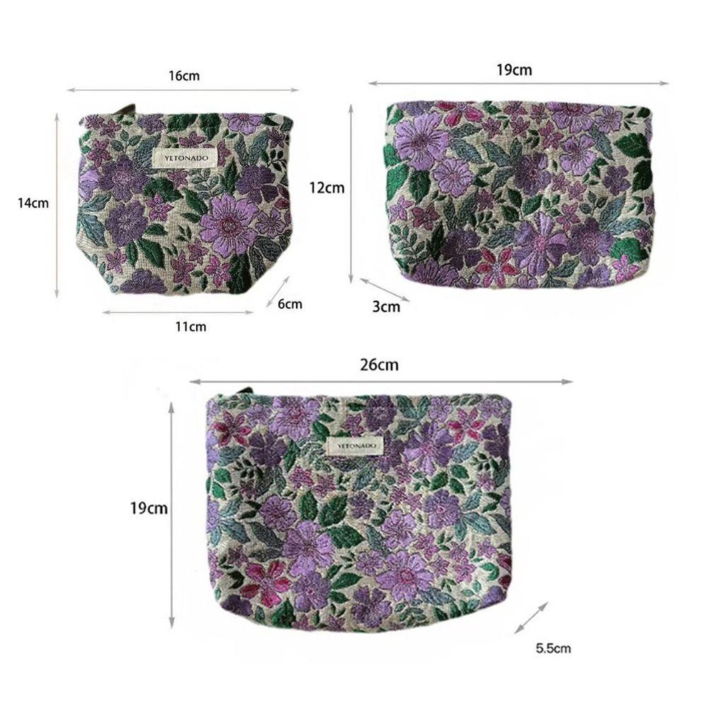 Polyester Canvas Flower Clutch Bag Large Capacity Zipper Closure Cosmetic Storage Pouch Portable Flower Pattern Makeup Bag