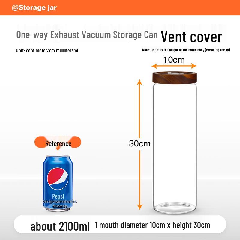 Glass Airtight Coffee Bean Jar with One-Way Vent and Wooden Lid for Food Storage and Preservation