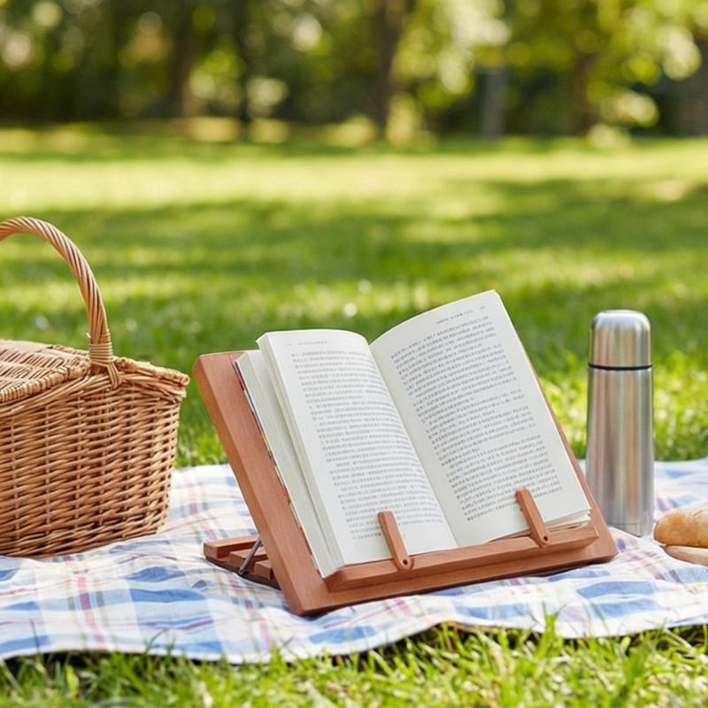 Support de lecture pliable en bois peu encombrant avec clip pour page, angles réglables, support pour manuel, partitions de musique, livre de cuisine