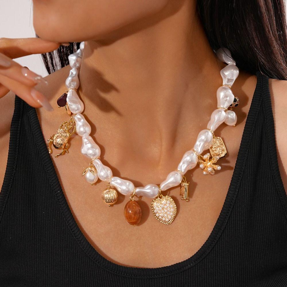 Double Layer Pearl Beaded Necklace Exaggerate Beach Necklace Jewelry Starfish Pendant Choker Women