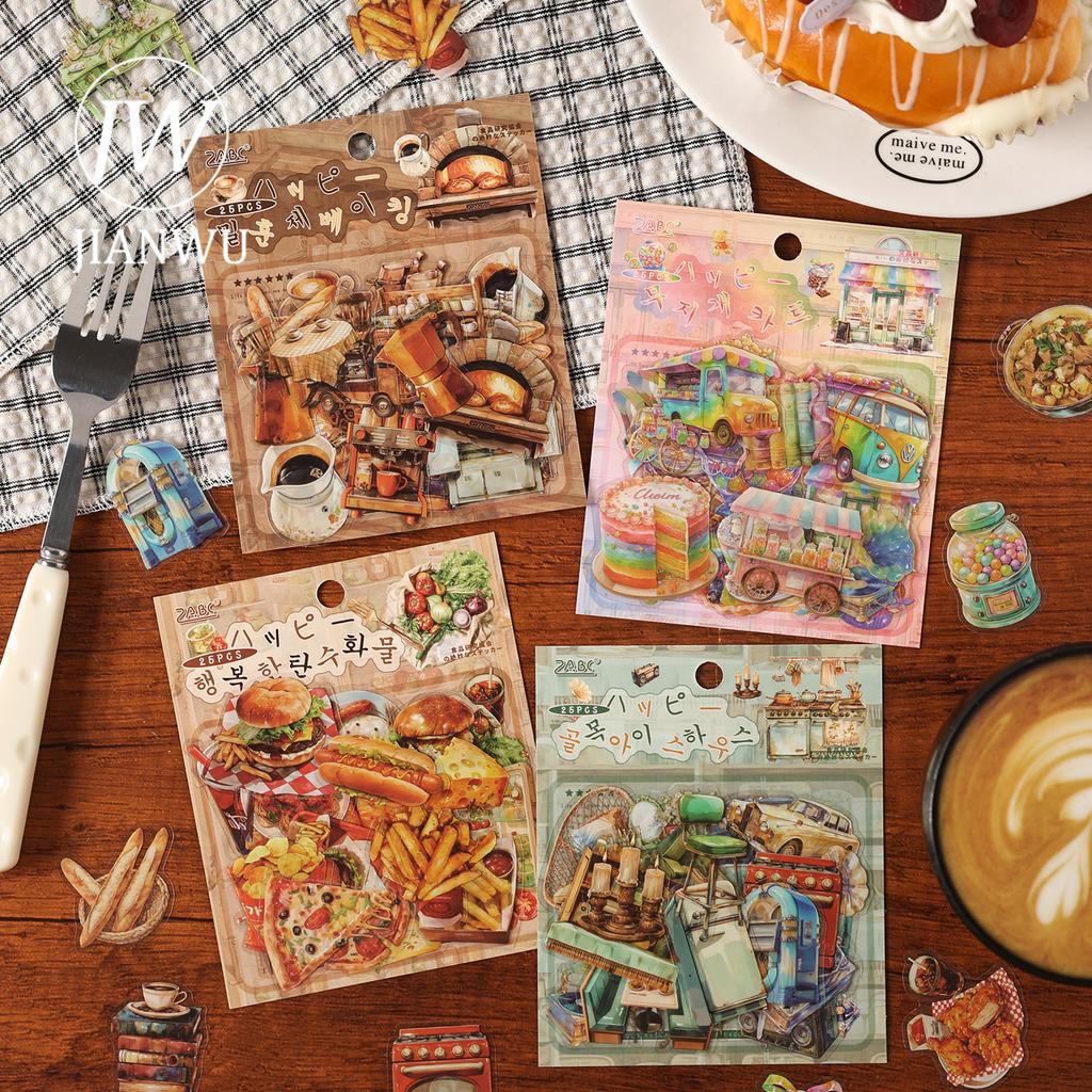 JIANWU Food Research Society Series Vintage Cake Coffee Landscape Material Collage PET Sticker Creative DIY Journal Stationery