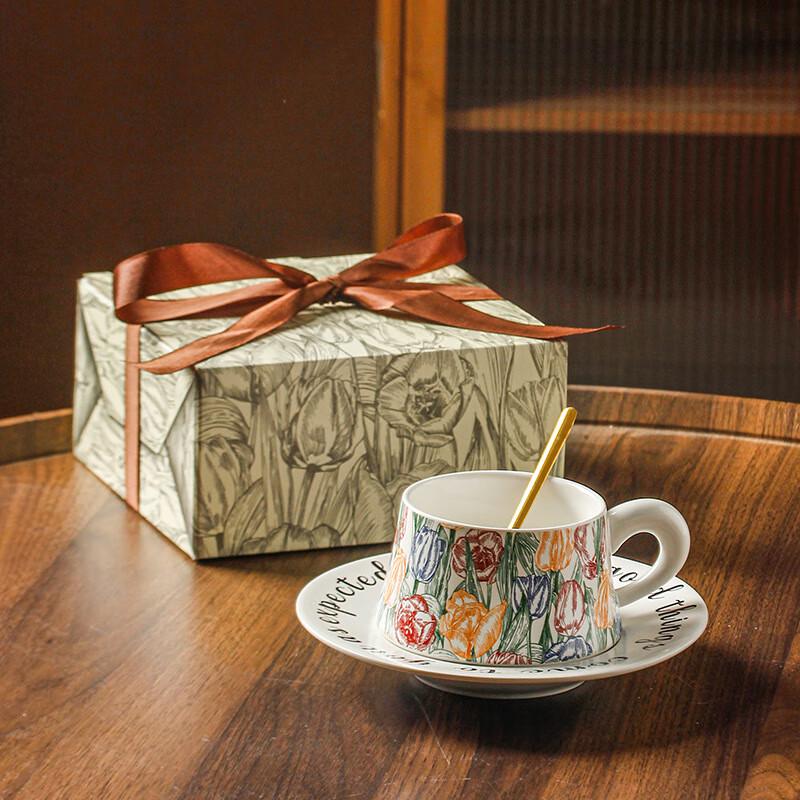 WJ Vintage Watercolor Iris Ceramic Coffee Cup & Saucer Set