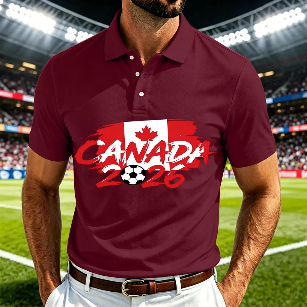 Men's Casual Soccer Print Quick Dry Polo Shirt Lightweight Mesh Breathable Short Sleeve Top for Outdoor Sports and Daily Wear