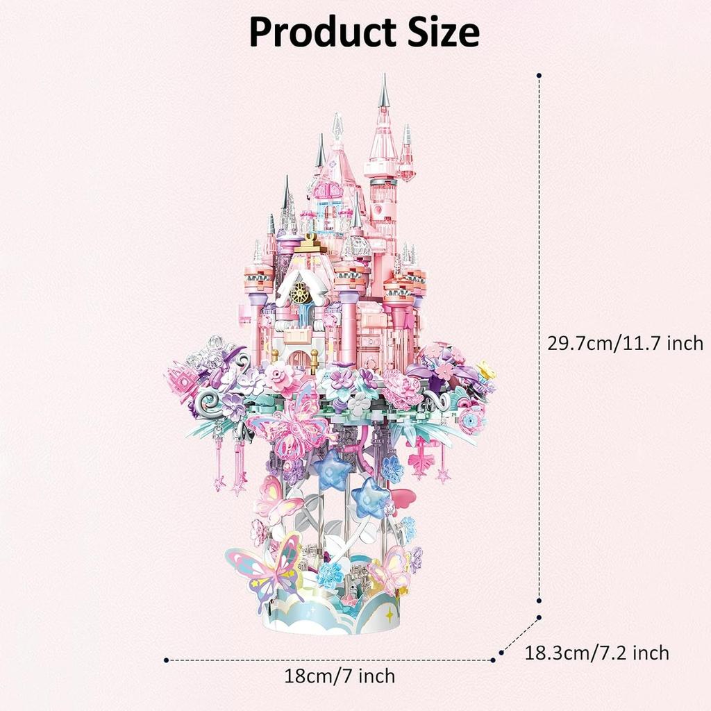 Flower Castle Building Blocks Set,Dream Castle On a Cloud Particle Construction Building Bricks Toy,Flowers Butterfly Star Castle Home Decoration