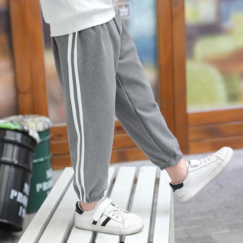 Unisex Kids' Double-Sided Fleece Casual Pants with Double Stripes for Fall/Winter