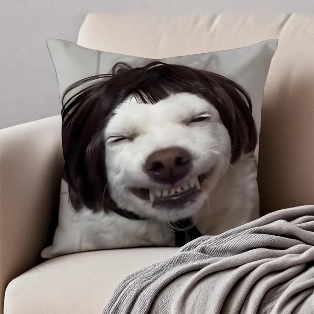 Abstract Cute Funny Pet Dog Meme Cushion Cover Pillowcase Antidustmite Invisible Zipper Short Plush Sofa Cushion