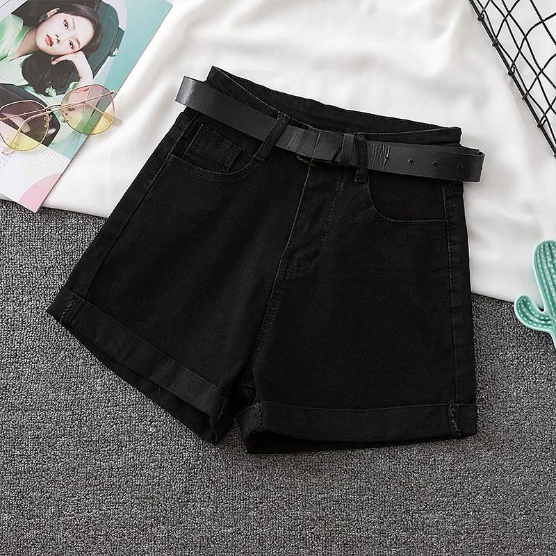 

Классические и минималистичные модные универсальные женские подвернутые брюки, летние тонкие брюки с высокой талией, тонкие повседневные джинсовые шорты, индивидуальность, трендовость 2XL чёрный