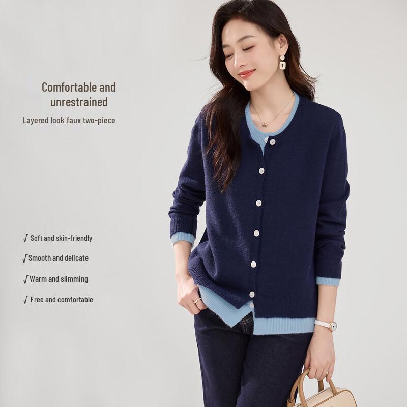 

HSTYLE Women s Faux Two-Piece Layered Colorblock Knit Sweater M