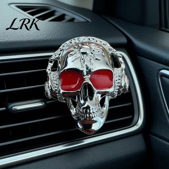 Gothic Auto Accessories Skull Car Vent Clips, Metal Head Air Essential Oil Diffuser for Freshener Charm, Halloween Interior Accessory Men Women Retro
