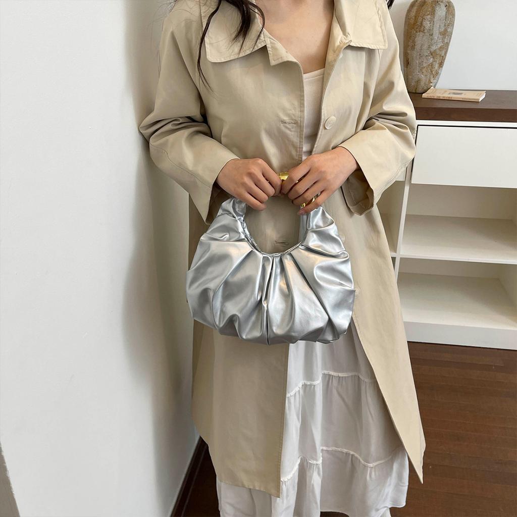 Elegant Glamorous Cloud Bag Solid Color Women Handbag Wrinkled Soft PU Leather Dinner Bag for Prom Banquet