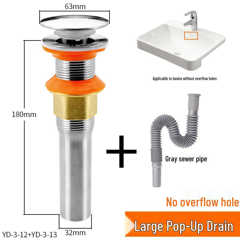 Stainless Steel Basin Pop-Up Drain & Waste Pipe Kit (3-Pack)