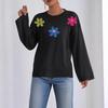 Three-dimensional Colorful Flower Patchwork Autumn and Winter Loose, Comfortable and Casual Long-sleeved Top, Round-neck Pullover Sweater for Women