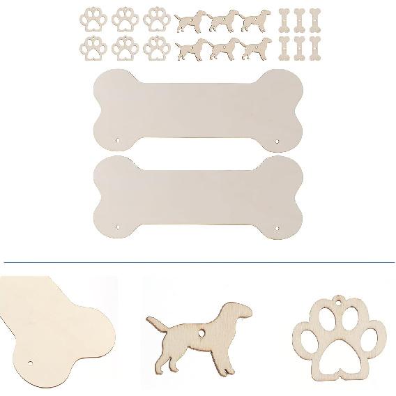 Dog Bone Wood Sign Blank Wooden Plaque Unfinished Wood DIY Crafts Hanging Sign for Puppy Pet House Door Wall Decoration 20Pcs