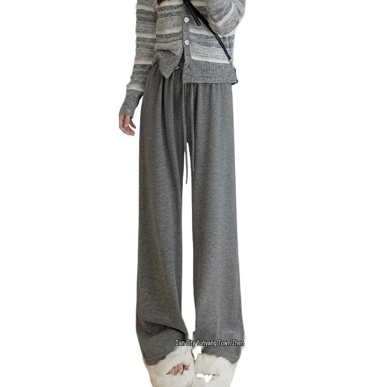 Women's High-Waisted Grey Knit Wide-Leg Pants - Spring/Autumn 2025 Collection