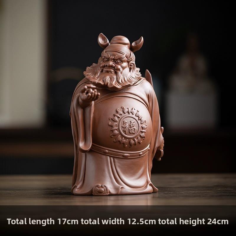 Purple Clay Zhong Kui Blessing Statue Chinese Home Living Room Office Entryway Feng Shui Ornament Handmade Gift