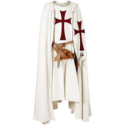 Costume da cavaliere medievale da uomo, crociato, templare, soprabito, con cappuccio, mantello, tunica, cosplay, rinascimentale, S-6XL