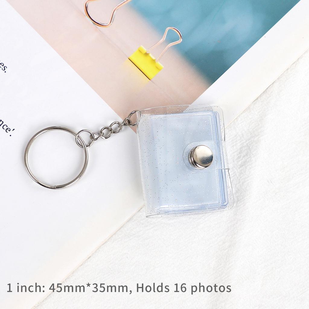 16 Sheets Cute Mini Keychain Photo Album 1/2 Inch Snap Button Pocket Folders Journal Note Material Paper Storage Book Stationery