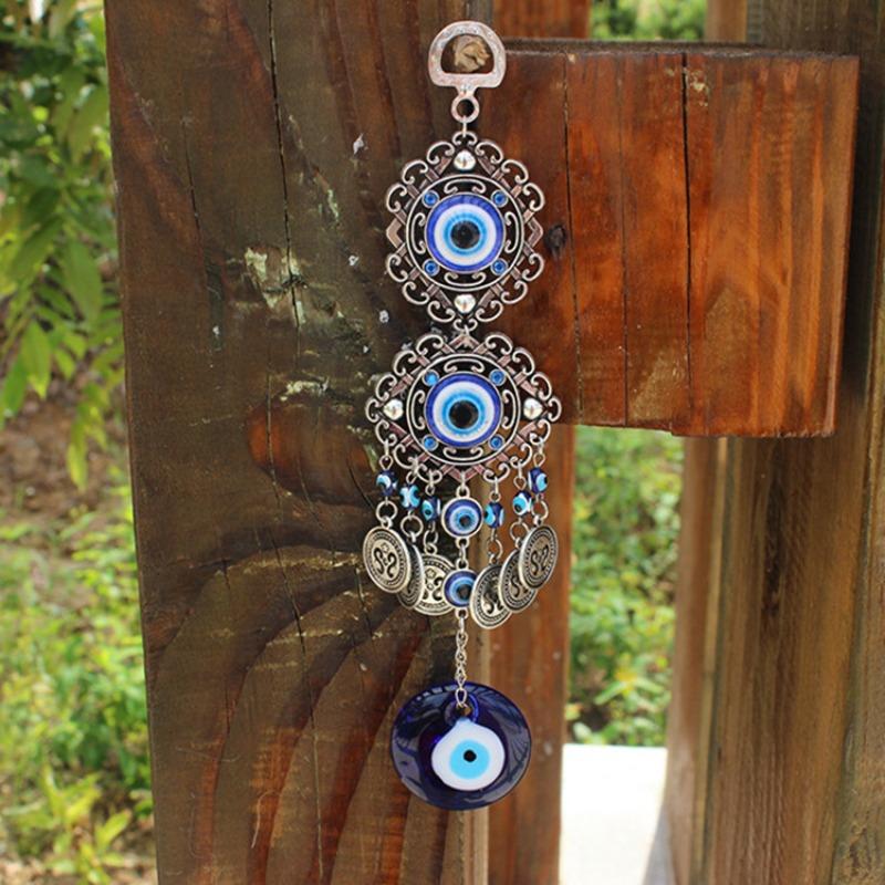 Blue Evil Eye Wall Hanging Pendant Amulet Lucky Charm Blessing Protection Gift Hamsa Hand Flower for Home Decoration