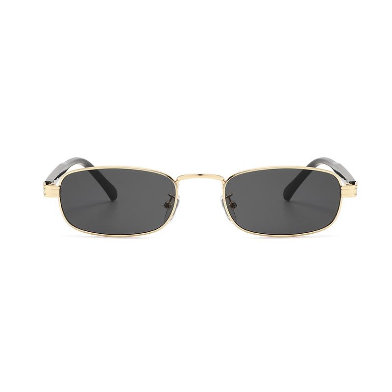 Retro metal narrow frame rectangular sunglasses men's and women's sunglasses trendy street shooting versatile high-end glasses