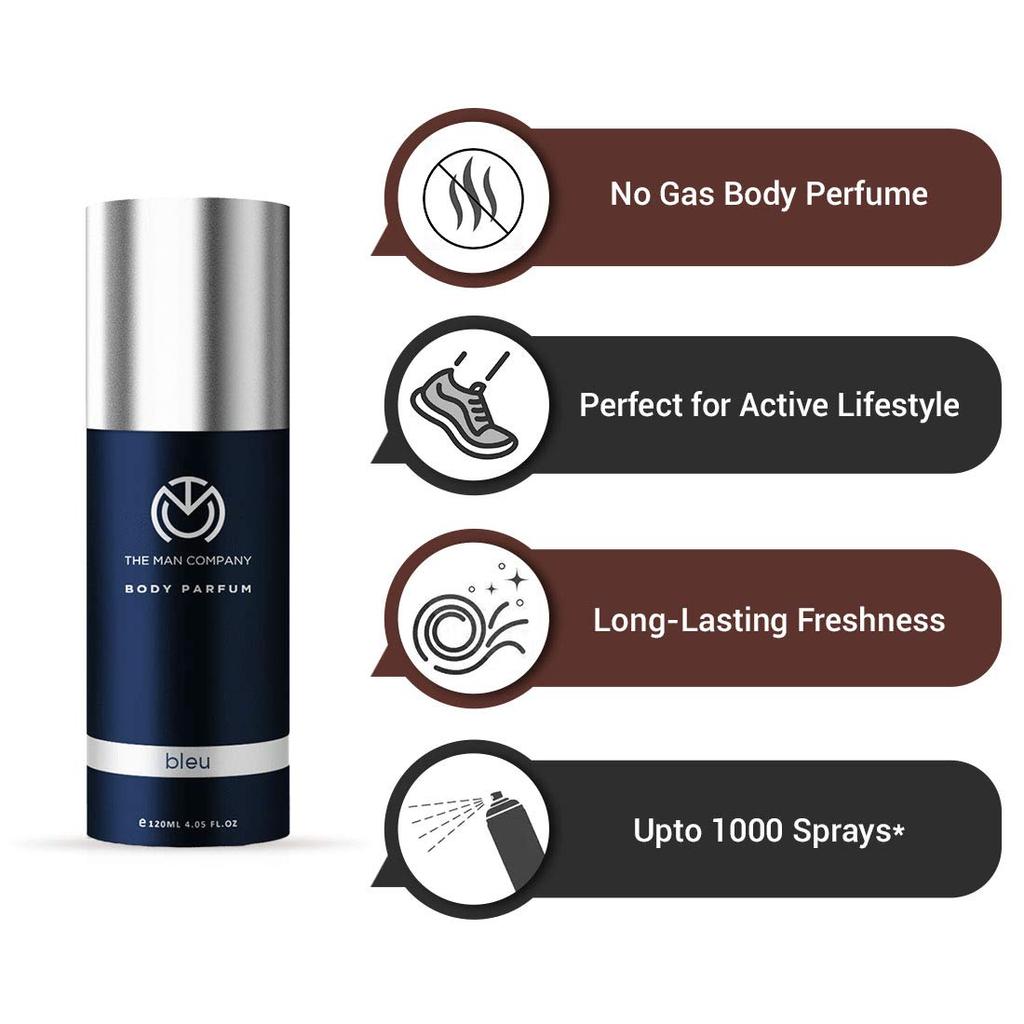 The Man Company Bleu Perfume for Men | Long Lasting Fragrance | No Gas Deodorant Combo Set for Men | Luxury Premium Body Spray - 120ml * 2
