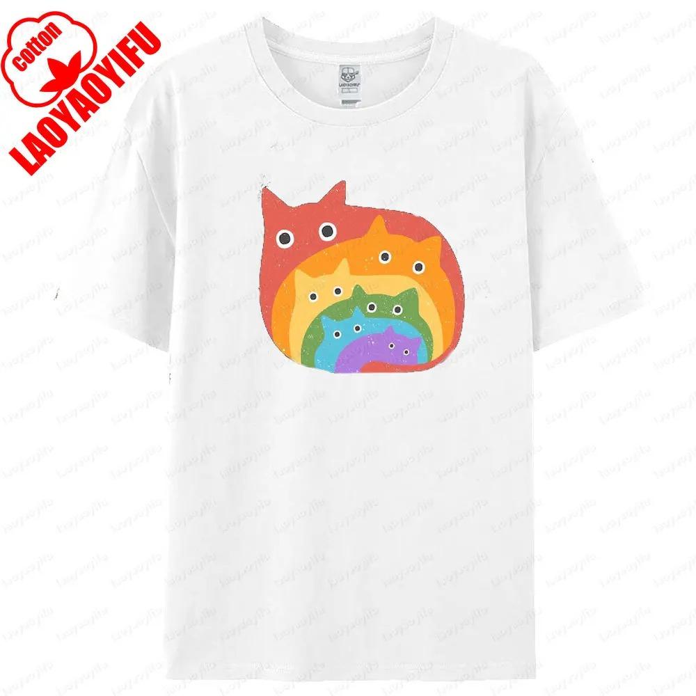 Rainbow Lgbt Cats T Shirt Gay Pride Month Unisex Tee Tops Men Women Universal Casual Summer Round Neck Cotton Short Sleeve