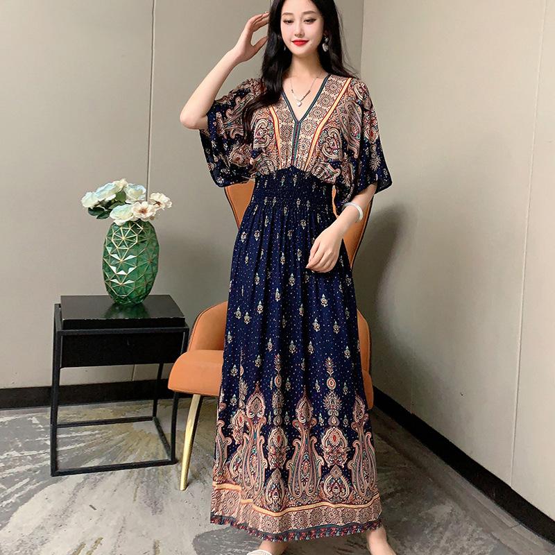 Dame Casual Blomstret V-halskjole Irregulær Tone Casual Rund hals Lang