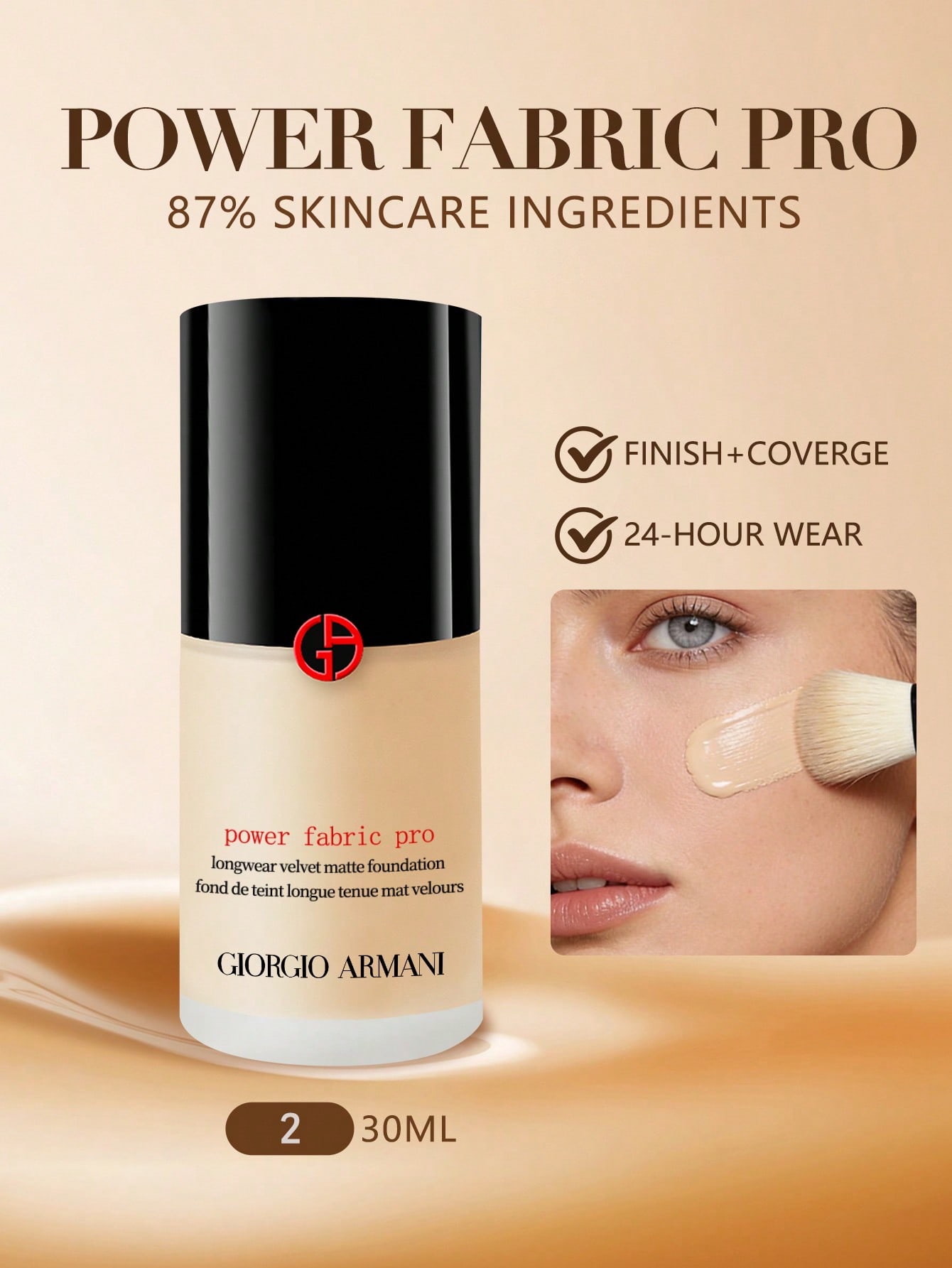 Тональный крем Giorgio Armani Flawless Long-Wear 30 мл | Оттенки 1.5/2 #power fabric pro 2