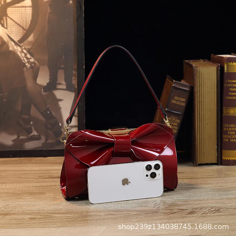 Underarm Bag High-End Patent Leather Bag High-Grade Fashion Women's Bowknot Bag Versatile Small Bag Wholesale