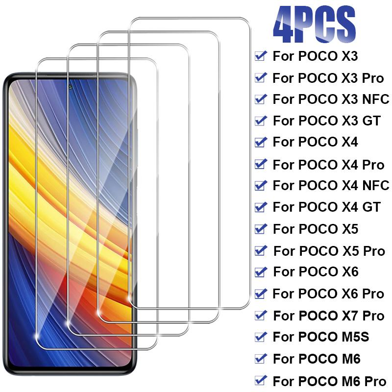 

4 шт. повне покриття загартоване скло для xiaomi poco x6 x5 x4 pro x3 nfc gt захисне скло для poco x7 pro m4 m5 m5s m6 pro 5g скло Xiaomi Mi 9 чистий