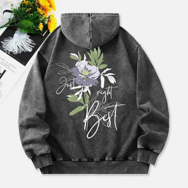 Fresh Flower Washed Hoodies Women Graffiti Prints Cotton Streetwears Distressed Pocket Oversized Pullovers Clothes